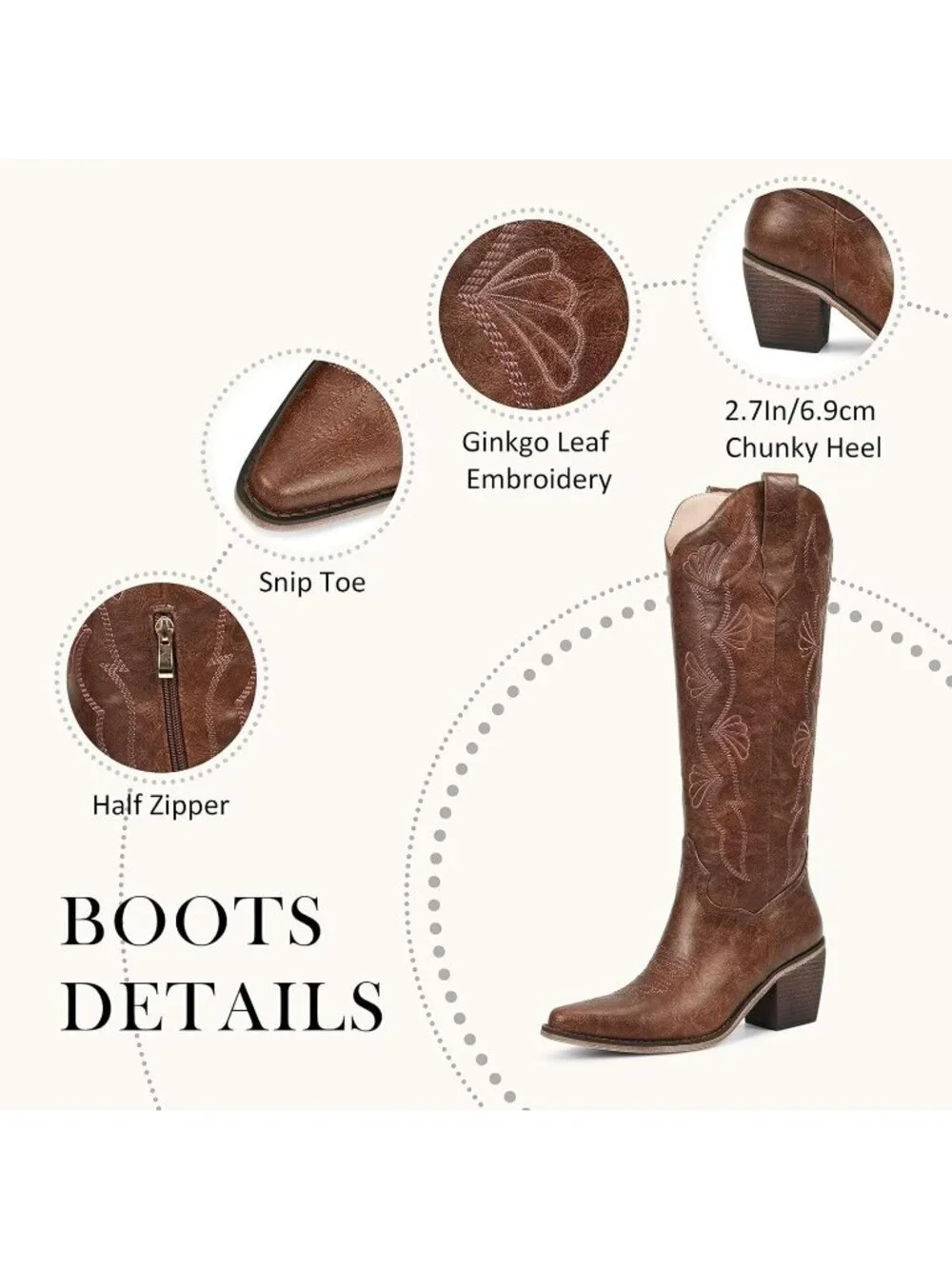 Women's Red Brown Chunky Heel Slip on Pointed Knee High Cowgirl Tall Boots